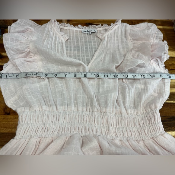 Sam Edelman Kenna Pink Ruffle Midi Dress. Size Small Cotton Pullover V Neck - Picture 17 of 17